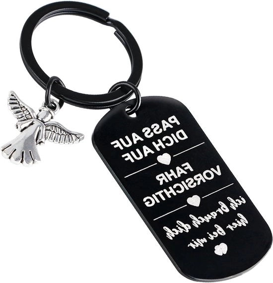 Angelo portachiavi per uomo - Ideale regalo per partner, papà, padre, migliore amica - Nero argento Ø3cm 2.8*5*0.15cm