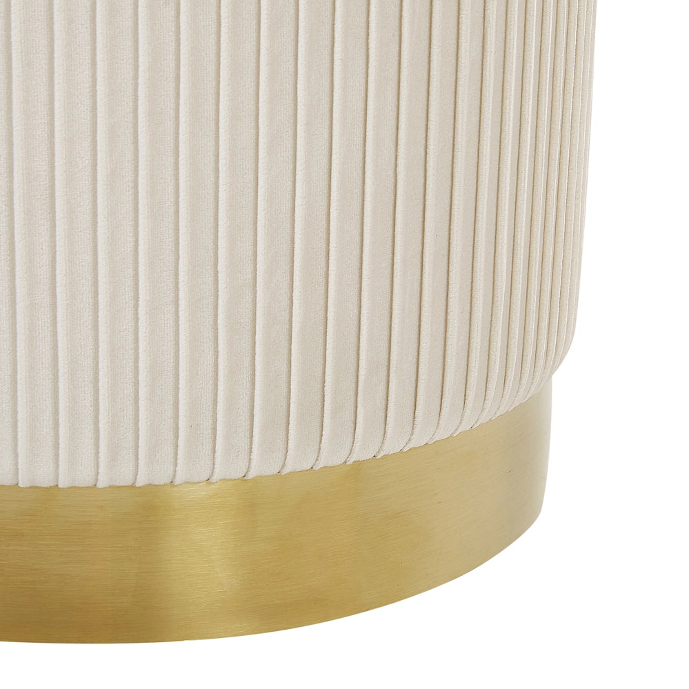 Set di 2 pouf contenitore rivestimento in velluto di poliestere bianco base dorata design moderno ciuffo orizzontale soggiorno o