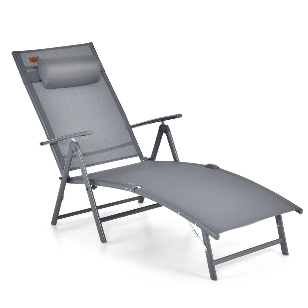Sedia a sdraio pieghevole con schienale regolabile in 7 livelli portata 150kg, Sedia reclinabile portatile Grigio-Poltrone e sdraio