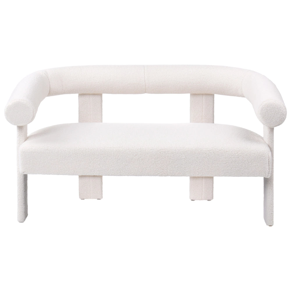 Divano a 2 posti morbido tessuto Boucle bianco sporco stile retrò vintage gambe in legno