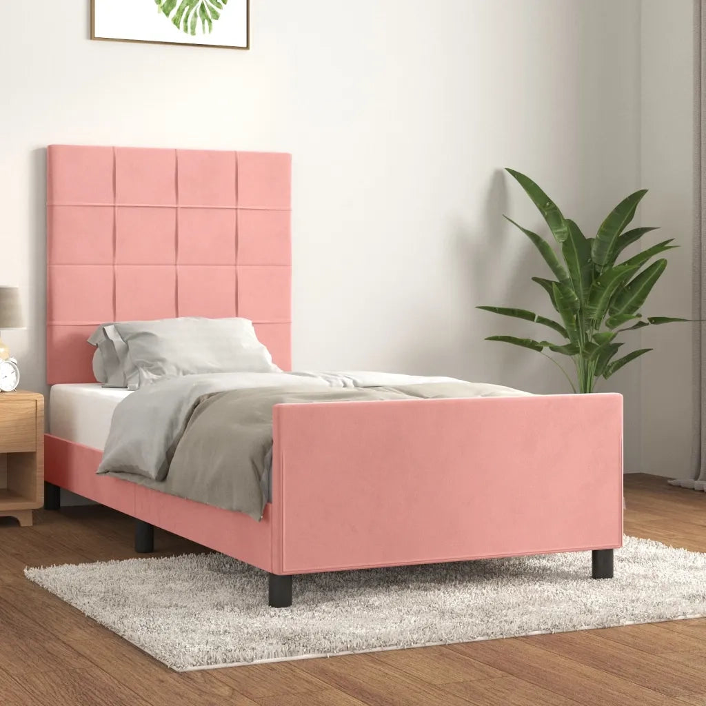 Giroletto con Testiera-Struttura Letto con testiera Rosa 80x200 cm in Velluto 541023