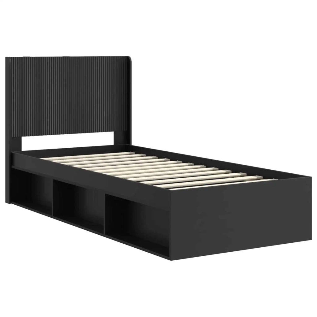 Struttura del letto con stoccaggio e testata-Giroletto con contenitore Nero 90 x 190 cm 519702