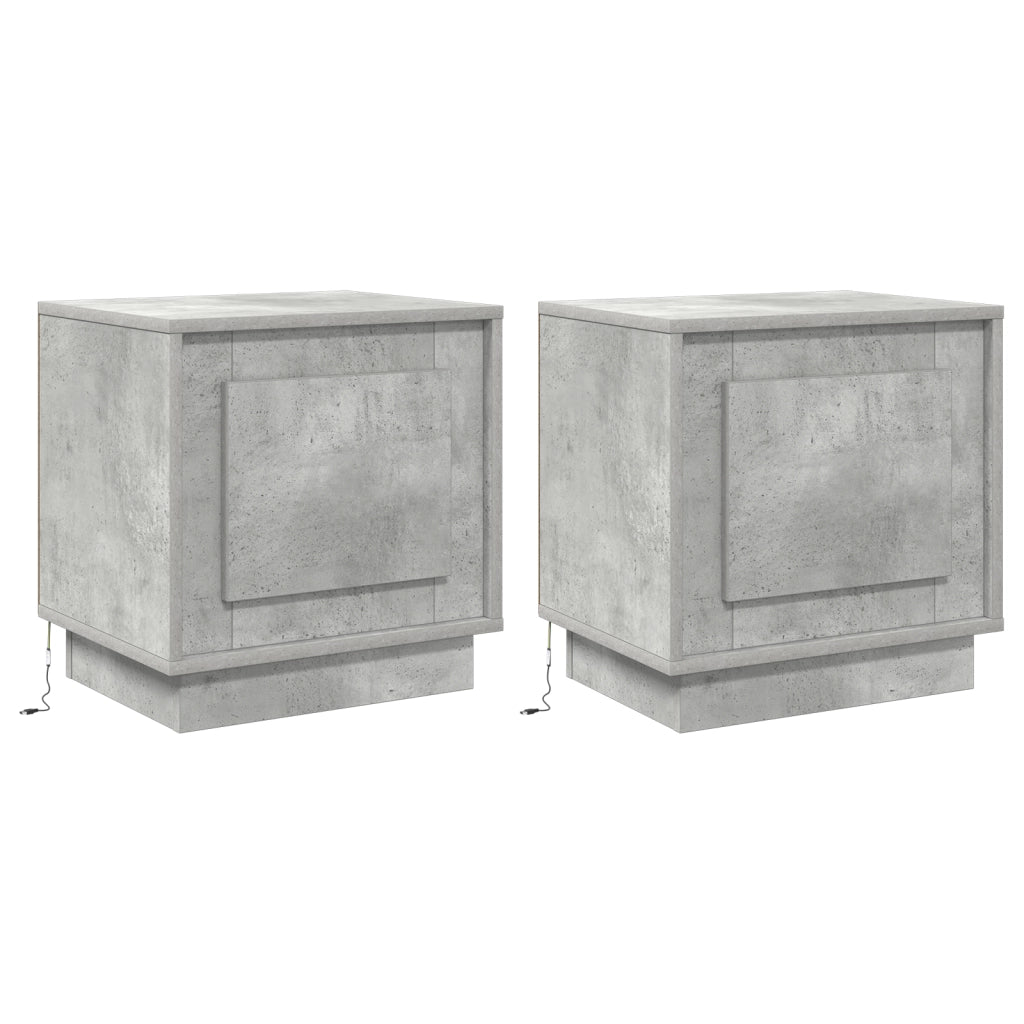 Comodini con Luci LED 2 pezzi Grigio Cemento 44x34,5x45 cm