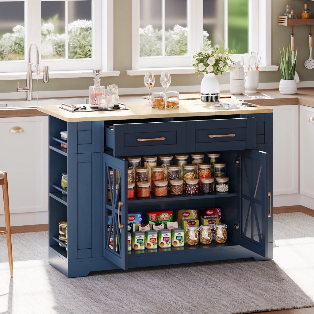 ISOLA CUCINA Estendibile 120x40(65)x92 cm MDF Blu+Neutro con prese AC e USB