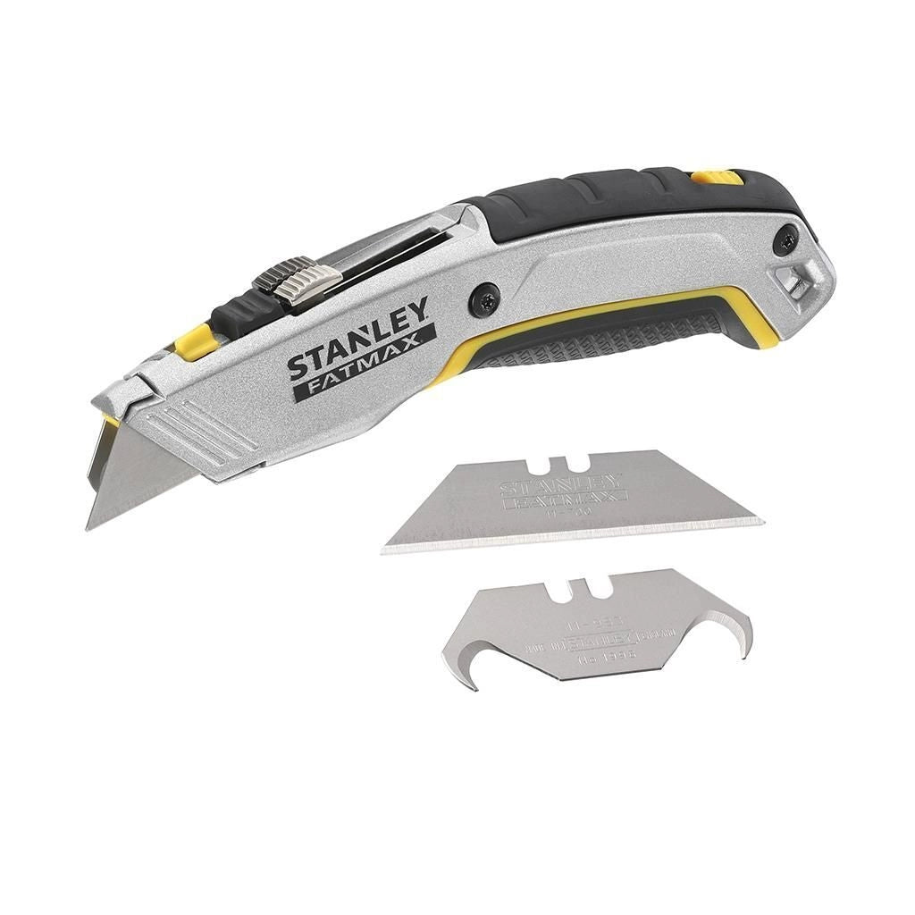 STANLEY 0-10-789 FATMAX PRO Coltello Universale Retrattile 2-in-1 con Lama a Gancio e Trapezoidale Cambio Rapido Senza Attrezzi Serbatoio per 5 Lame colore Nero