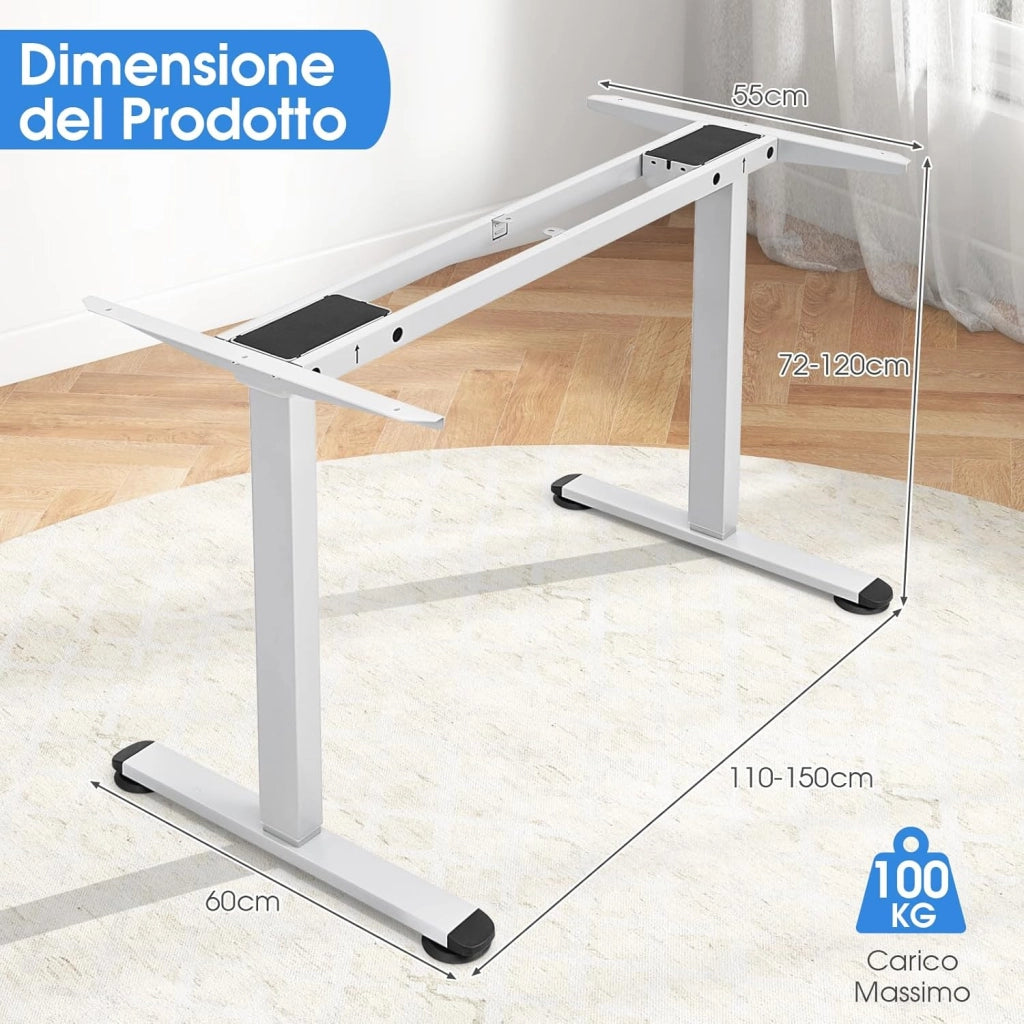 Scrivania Regolabile in Altezza, Scrivania Elettrica con 2 Motori con Memoria, Protezione Anticollisione e Vassoio per Cavi, Standing Desk per Casa e Ufficio, Portata 100 kg (Bianco)
