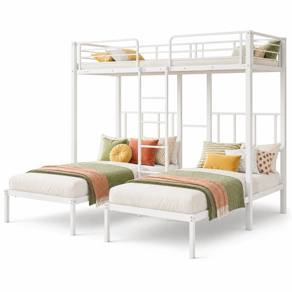 Letto a castello triplo in metallo bianco 90x200 cm