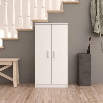 Mobile scarpiera H 108 cm  bianco in legno con 2 ante e 6 ripiani