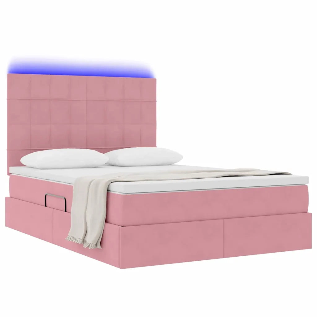 Letto con contenitore LED e materasso Rosa 140 x 190 cm Velluto