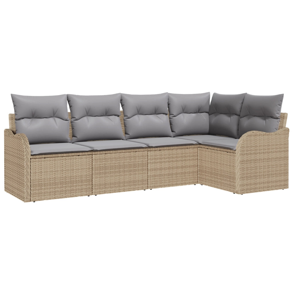 Set divano da giardino  5 pezzi con cuscini beige in rattan poliestere