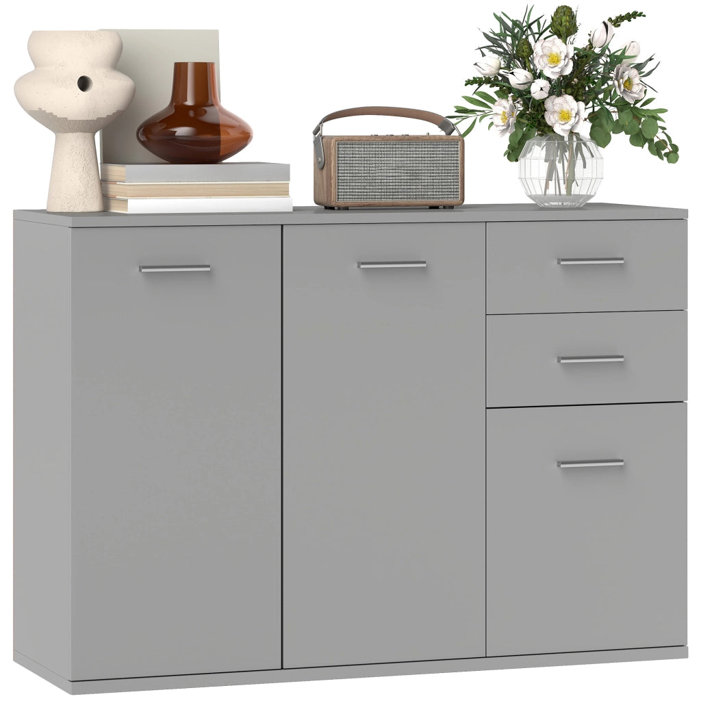 Cassettiera Moderna con 3 Ante e 2 Cassetti ¨C Zephmum ¨C Legno, Grigio Chiaro, 106x35x76 cm