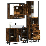 Set Mobili da Bagno 3 pz Rovere Fumo in Legno Multistrato