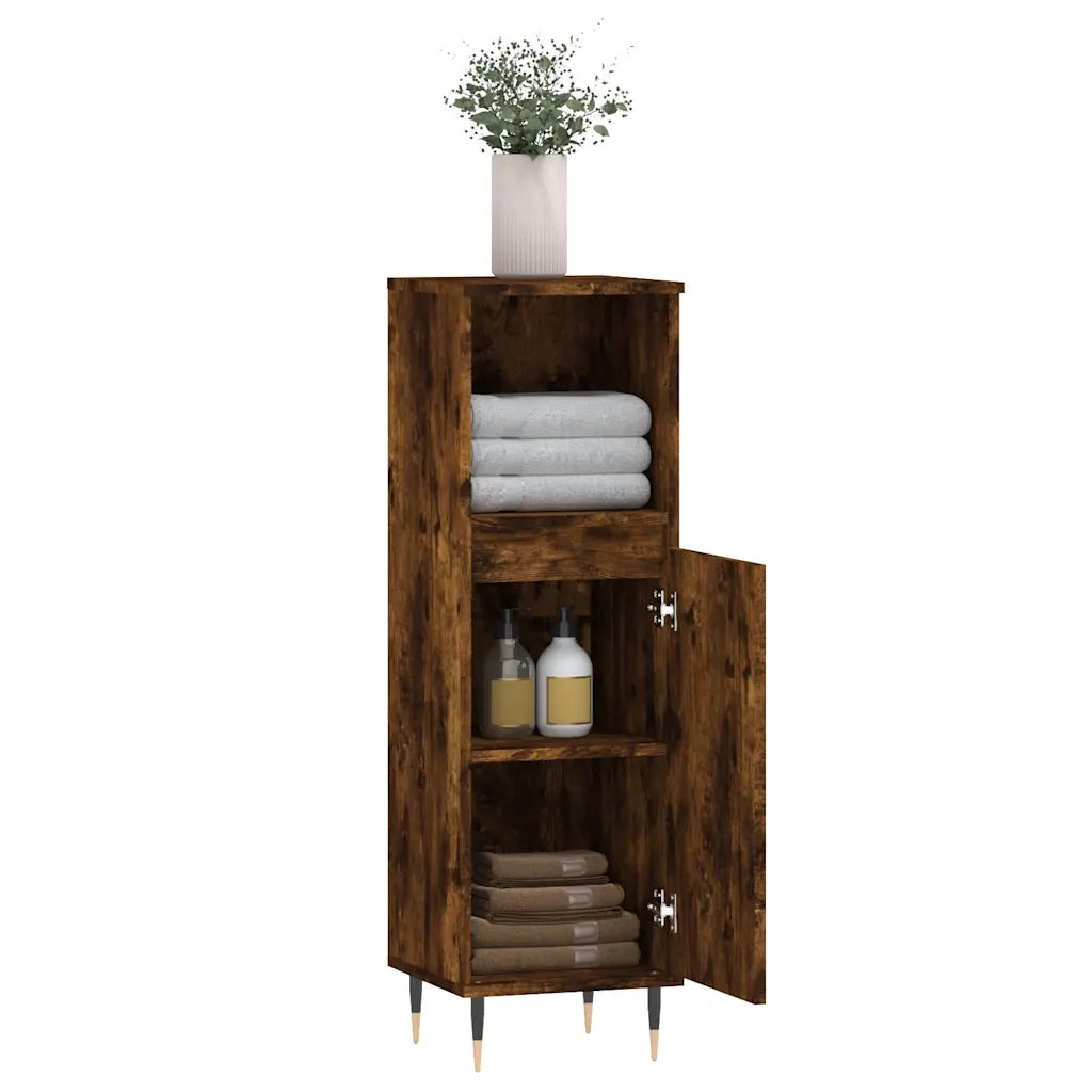 Armadietto Bagno Rovere Fumo 30x30x100 cm in Legno Multistrato 831553