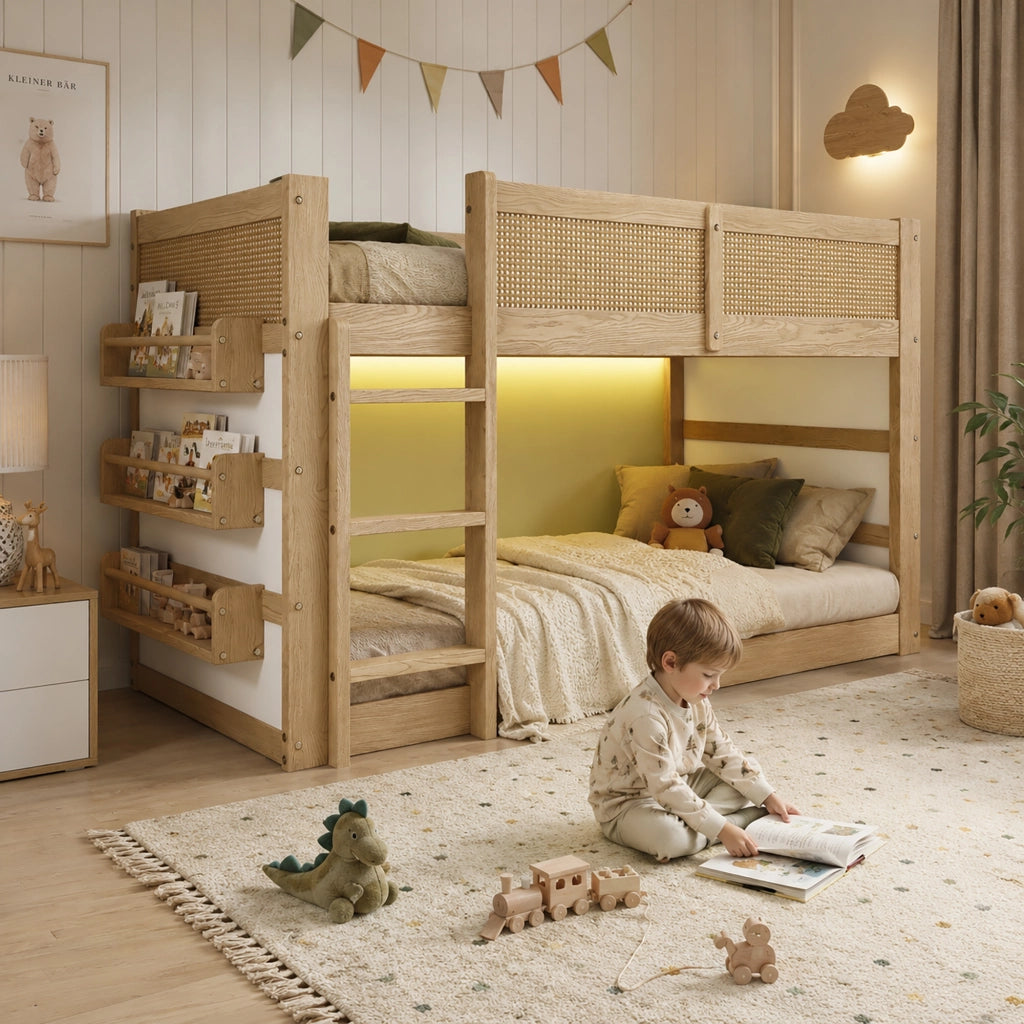 LETTO a soppalco 90x200 cm Legno Naturale/Bianco con scala a 3 gradini