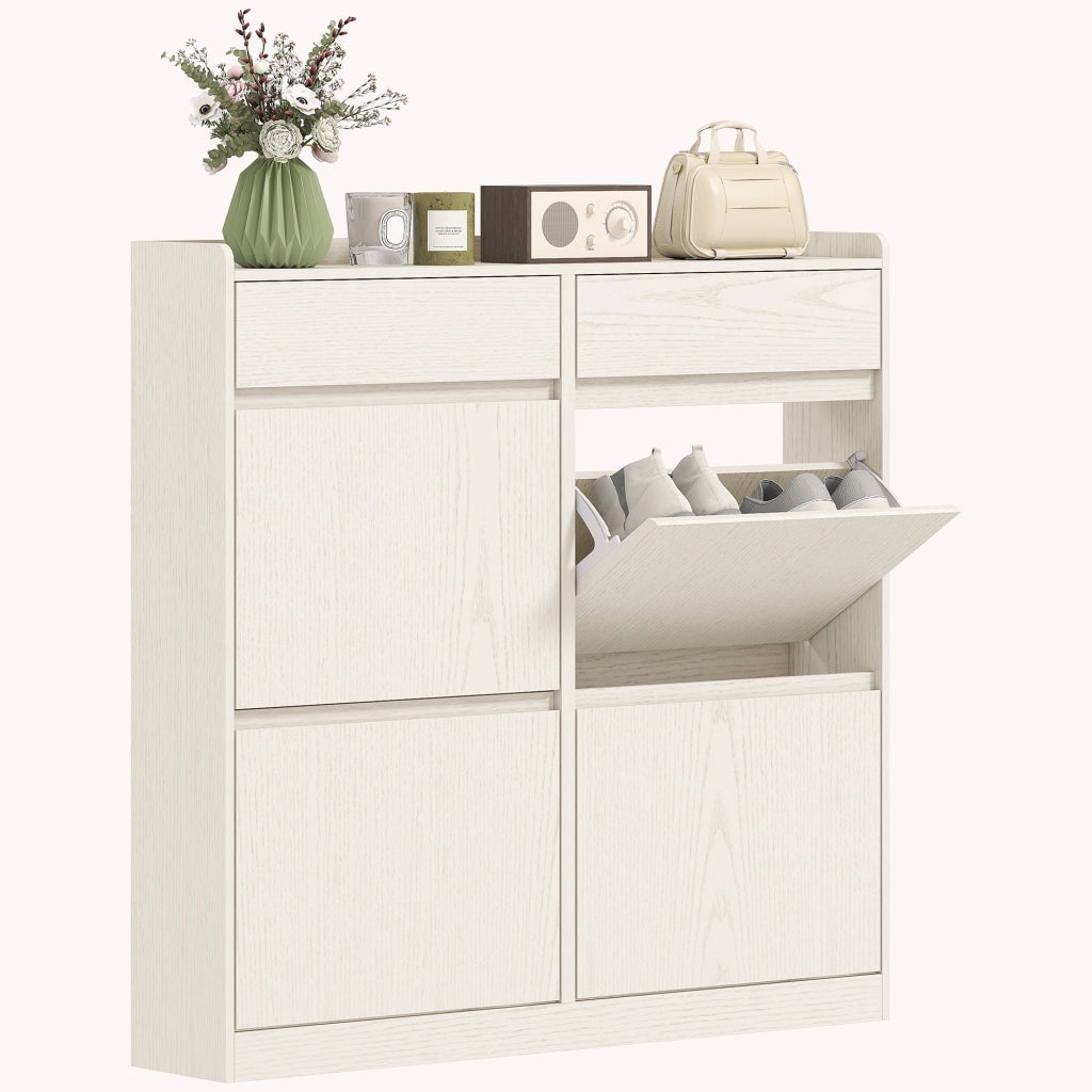 Scarpiera con Cassetti e Ripiani ¨C zephmum ¨C Bianco 98x19.2x95.3 cm