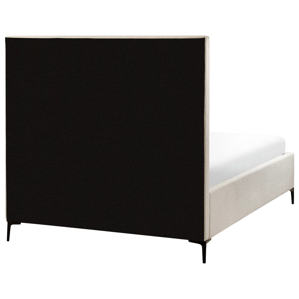 Letto Matrimoniale con Contenitore in tessuto bouclè bianco sporco 140 x 200 cm gambe in metallo Nero