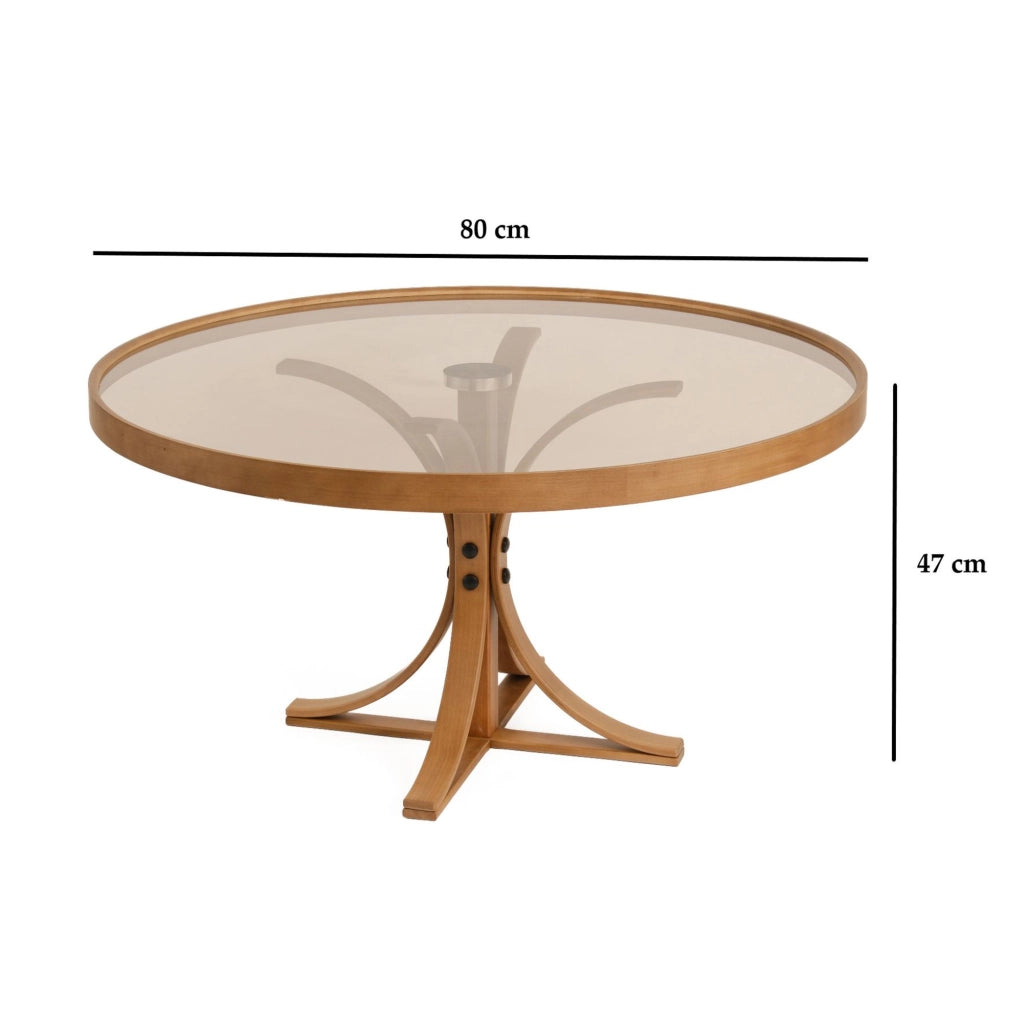 Santhia, Tavolino da Salotto Piano in Vetro Temperato, 80x80x47h cm Marrone Rovere