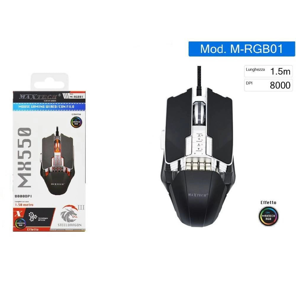 Trade Shop - Mouse Gaming Con Cavo Luci Rgb Pulsanti 8000 Dpi Per Laptop Pc Notebook M-rgb01 -