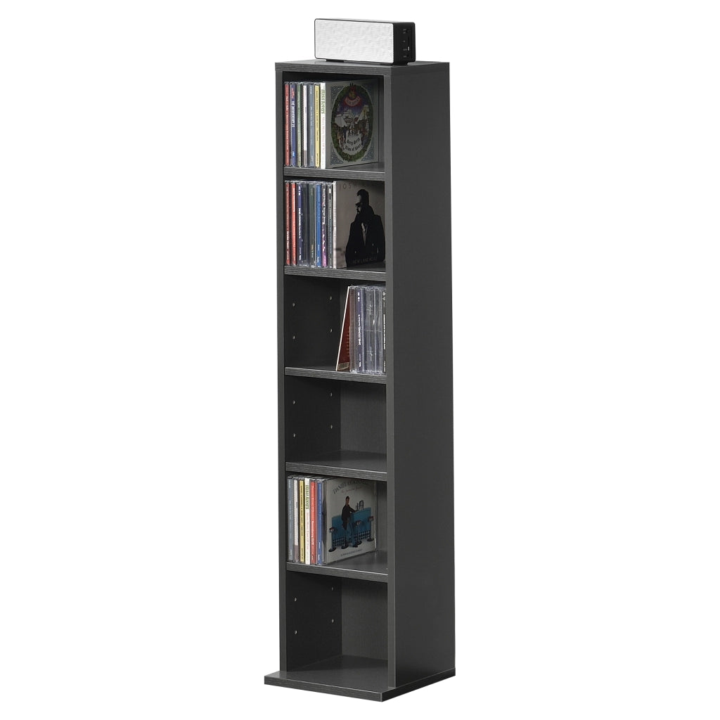 Scaffale a Colonna Tynset con 6 Scomparti per CD DVD 90x20x20 cm Grigio scuro [en.casa]