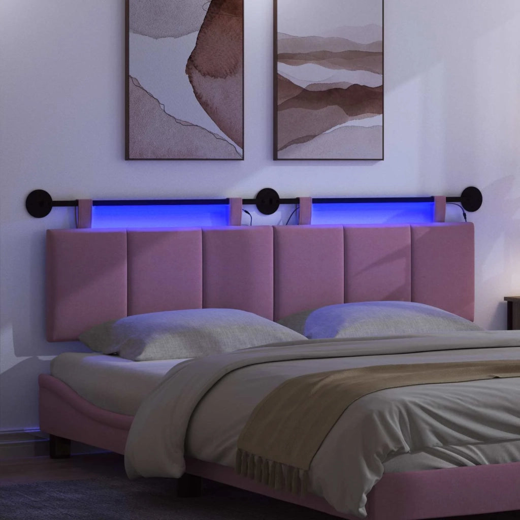 Testiera sospesa Con luce LED Rosa Tessuto 3424825