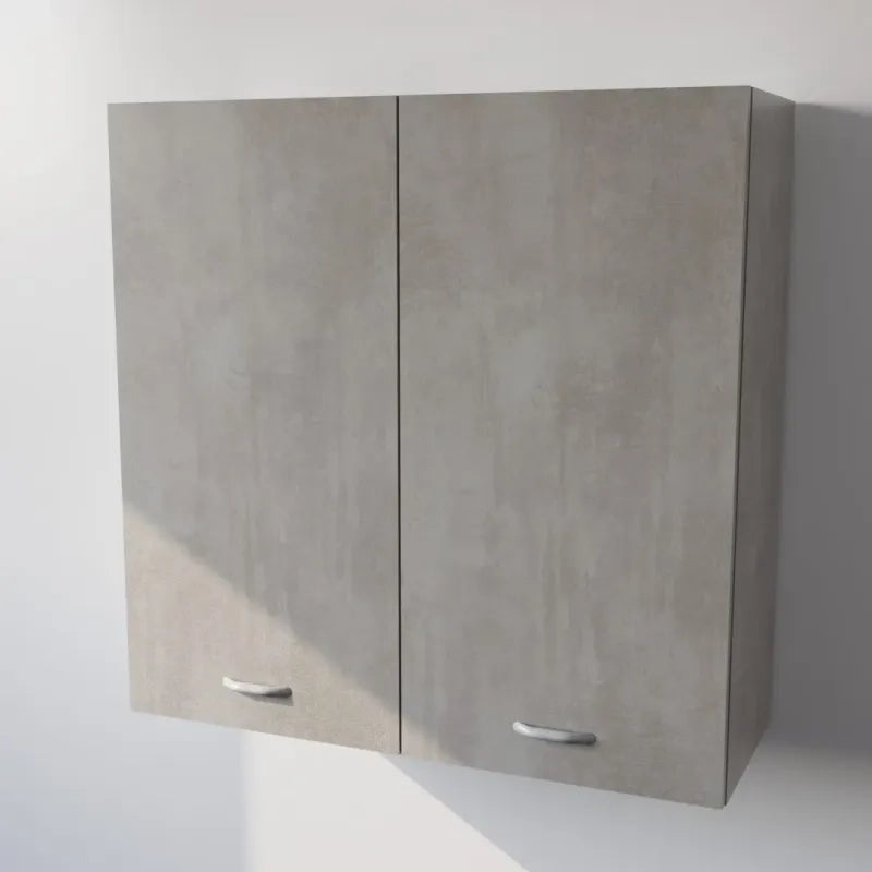 Pensile Cucina  in Legno Nobilitato Cemento, Mobile Alto con 2 Ante, Pensile Componibile Moderno Made in Italy (H90XL90XP33cm)
