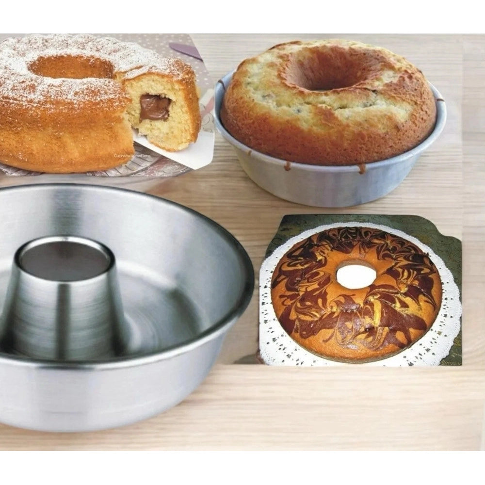 Trade Shop - Tris Ruoti Tortiera Con Buco Per Casatiello Tortani Ciambelle Stampo Alluminio 22-26-30cm -