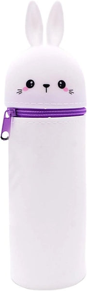 Etui a doppia funzione in silicone, etui in silicone morbido, etui con cerniera, etui in piedi, etui a forma di cartone, grande tasca per matite