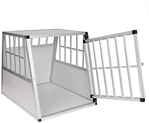Trasportino Cane Auto, Trasportino Cani in Alluminio, Box Trasporto per Cani Media Piccola da Auto, Cuccia Cane Esterno, Kennel per Canette con Chiusura per Viaggio Trasporto 65x85x71cm