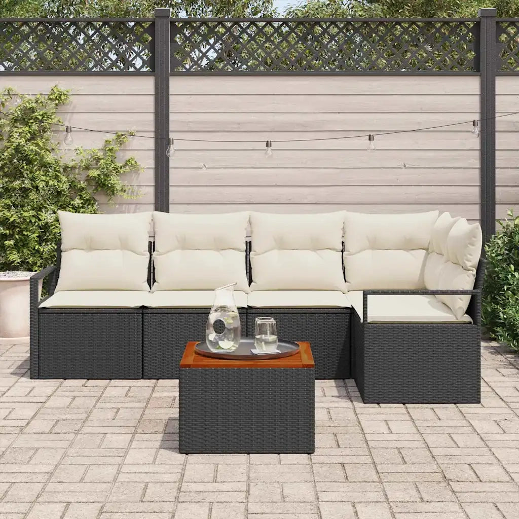 Set Divano da Giardino con cuscino 6 pcs Nero polyrattan