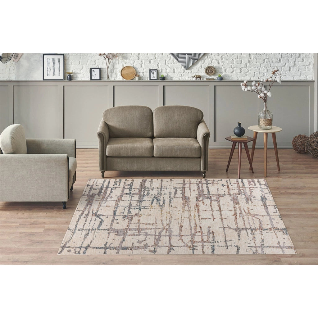 Tappeto moderno Jaka 325 in poliestere crema e multicolore