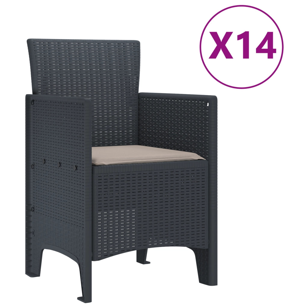 Set da Pranzo per Giardino  da 15 Pezzi con Cuscini Antracite Polyrattan