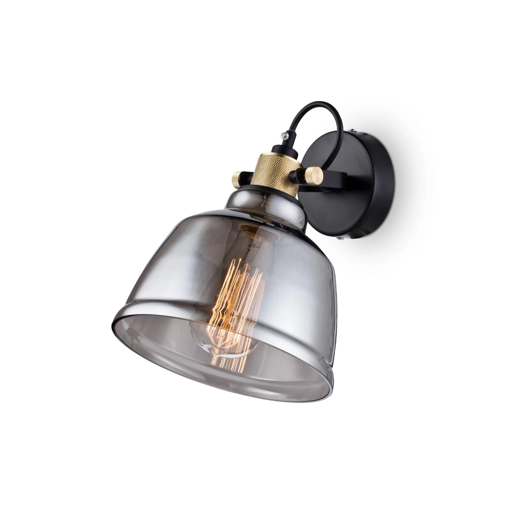 Maytoni Applique Vintage Irving 1 luce E27 nero metallo vetro diffusore vetro fumè