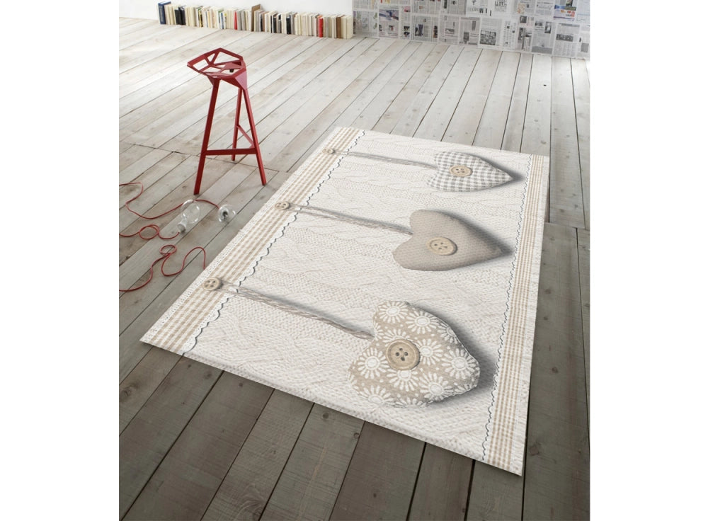 Tappeto Antiscivolo In Stampa Digitale Linea Pensieri Delicati Dis. Cuore Appeso - 152x230 - Beige