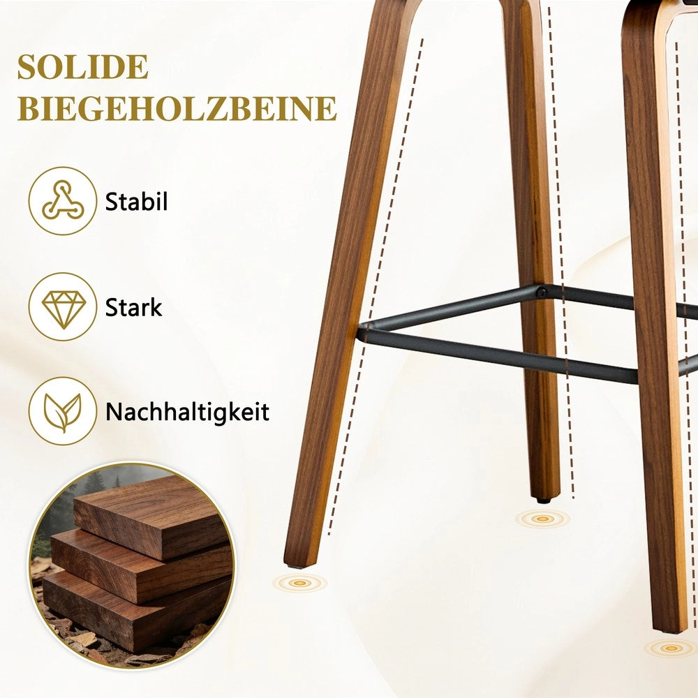 Set 2 Sgabelli da Bar con Braccioli ¨C MINIMAL ¨C Tessuto Teddy/Similpelle, Gambe in Legno, Poggiapiedi in Metallo