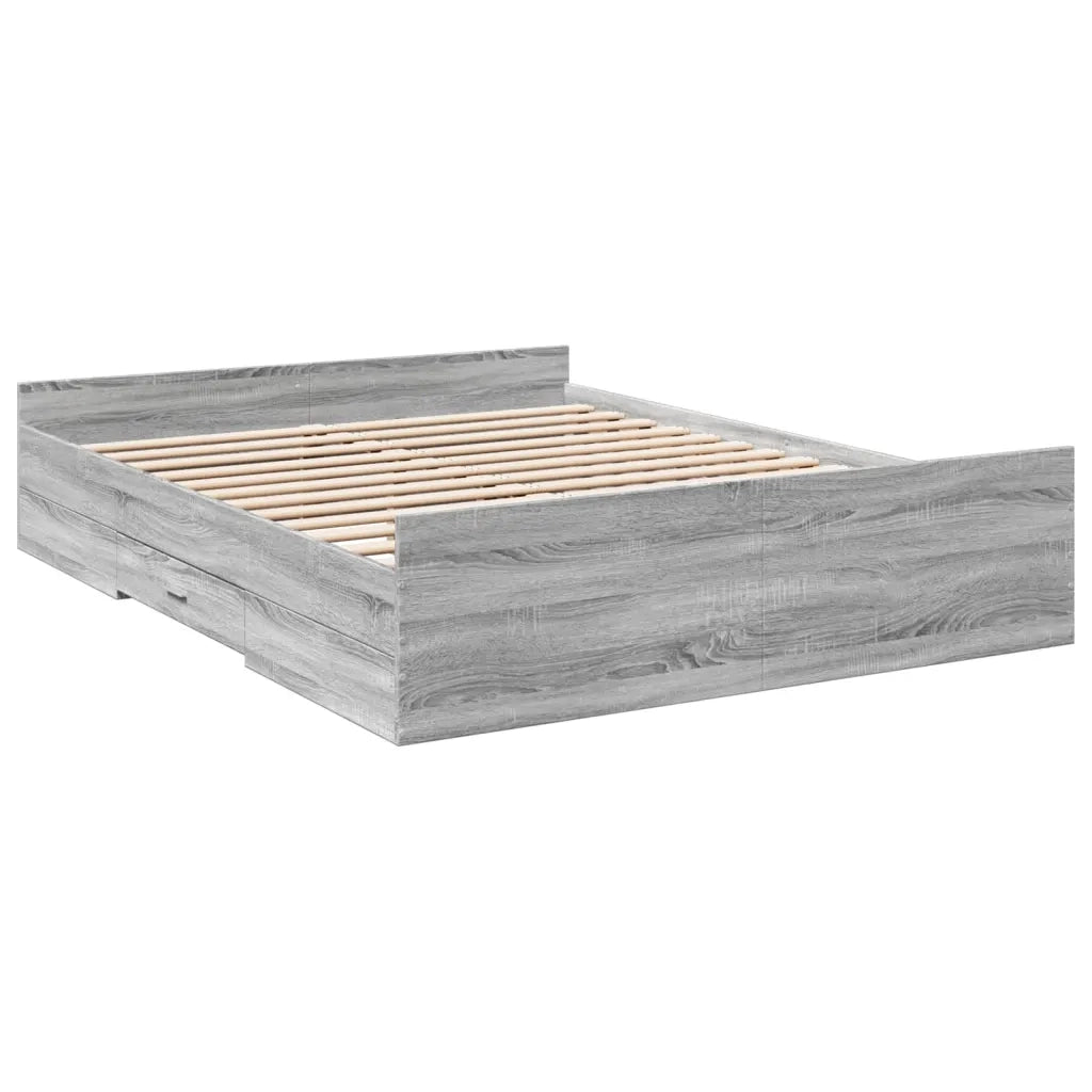 Letto matrimoniale | Letto per adulti | Giroletto Cassetti Grigio Sonoma 140x200 cm Legno Multistrato