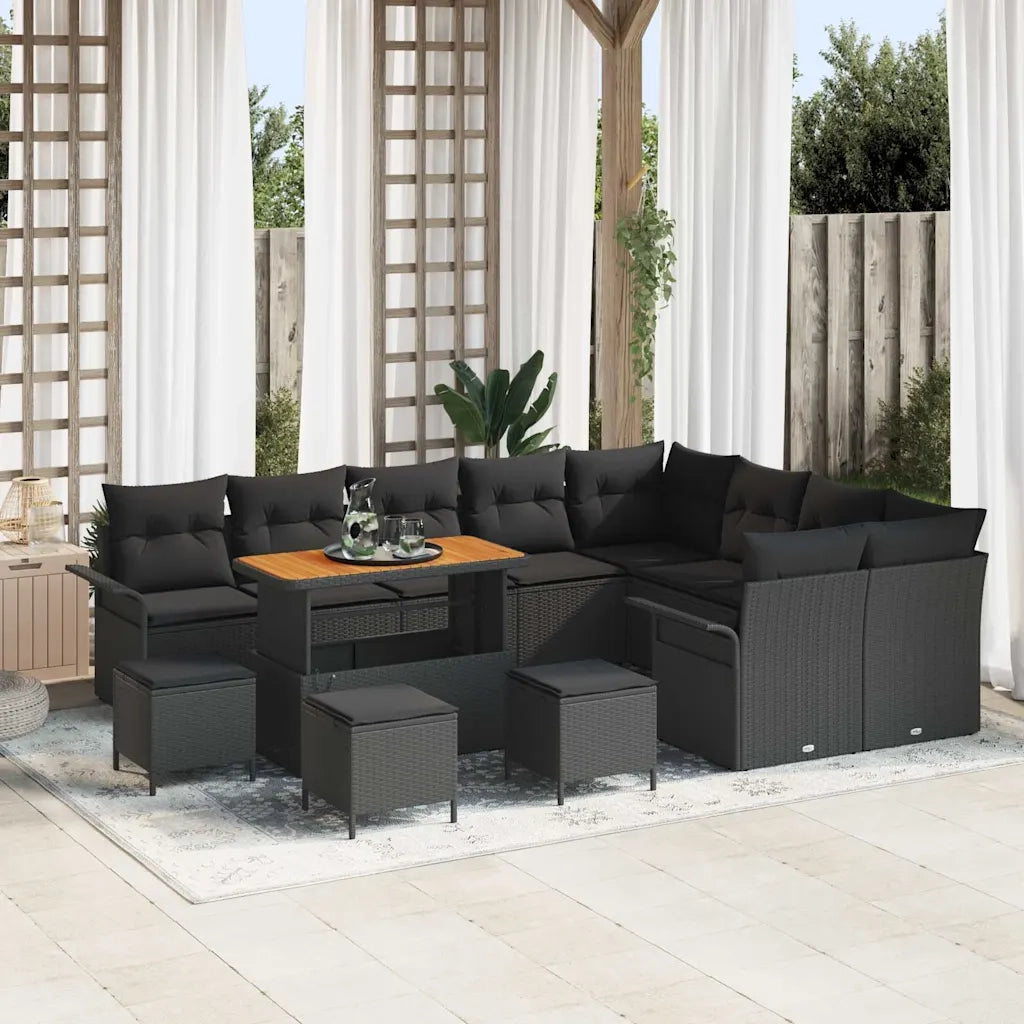 Set Divano da Giardino con cuscino con cuscino 13 pcs Nero