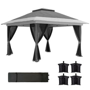 GAZEBO PIEGHEVOLE 3.6X3.6 M CON PARETI ALTEZZA REGOLABILE E PROTEZIONE UPF50+ BORSA CON RUOTE GRIGIO