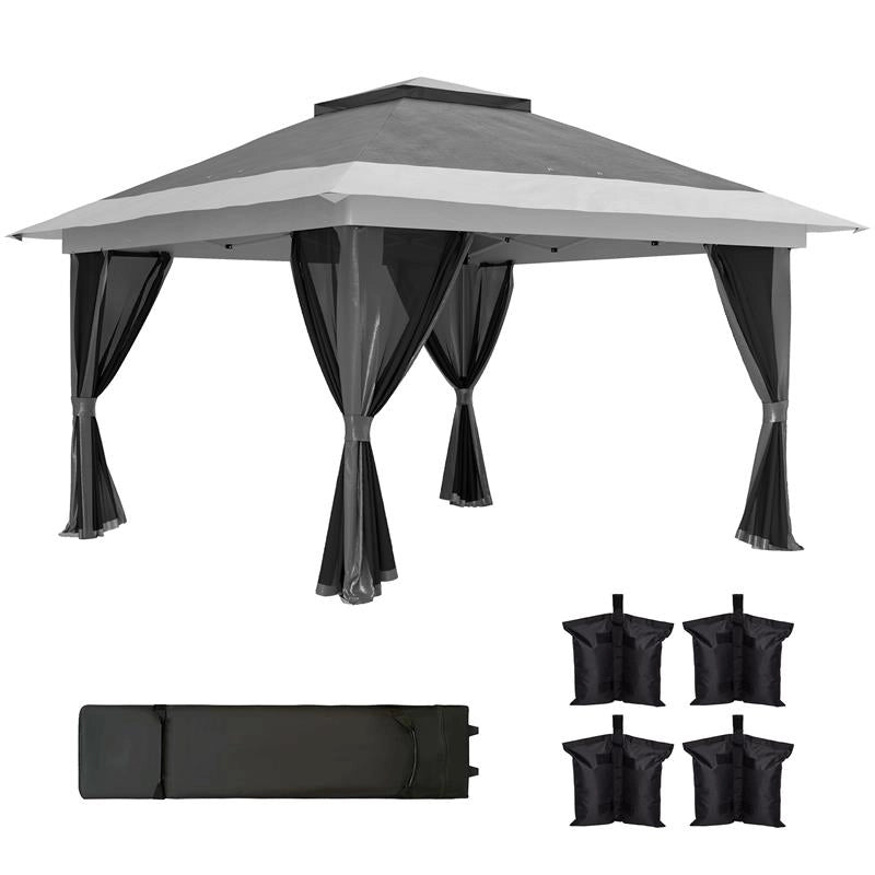 GAZEBO PIEGHEVOLE 3.6X3.6 M CON PARETI ALTEZZA REGOLABILE E PROTEZIONE UPF50+ BORSA CON RUOTE GRIGIO
