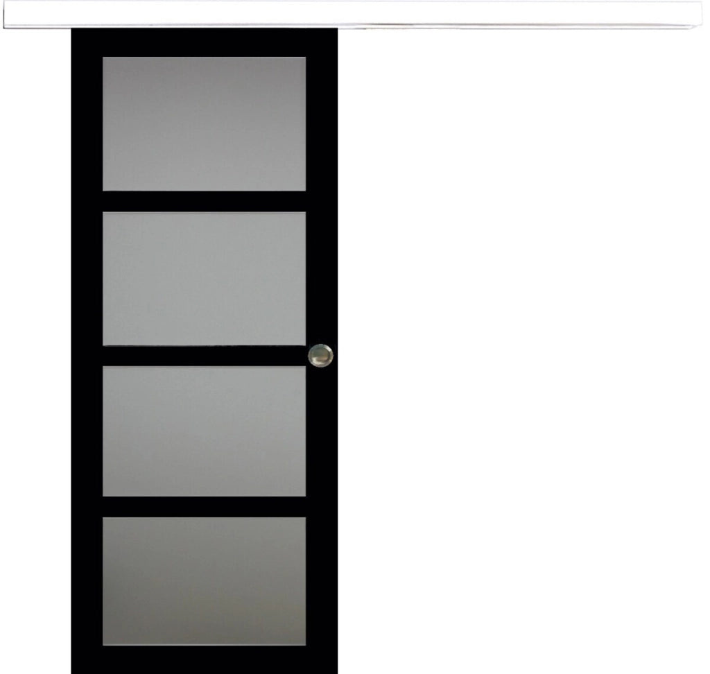 Porta scorrevole Telia nera H204 x L83 con binario in alluminio bianco + 2 gusci installati