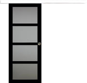 Porta scorrevole Telia nera H204 x L83 con binario in alluminio bianco + 2 gusci installati