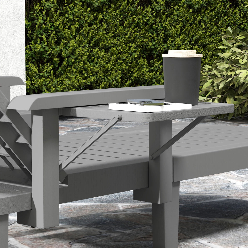 Set 2 Sdraio da Giardino Regolabili 79x158x88 cm con Tavolino e Braccioli in Polipropilene Grigio Scuro