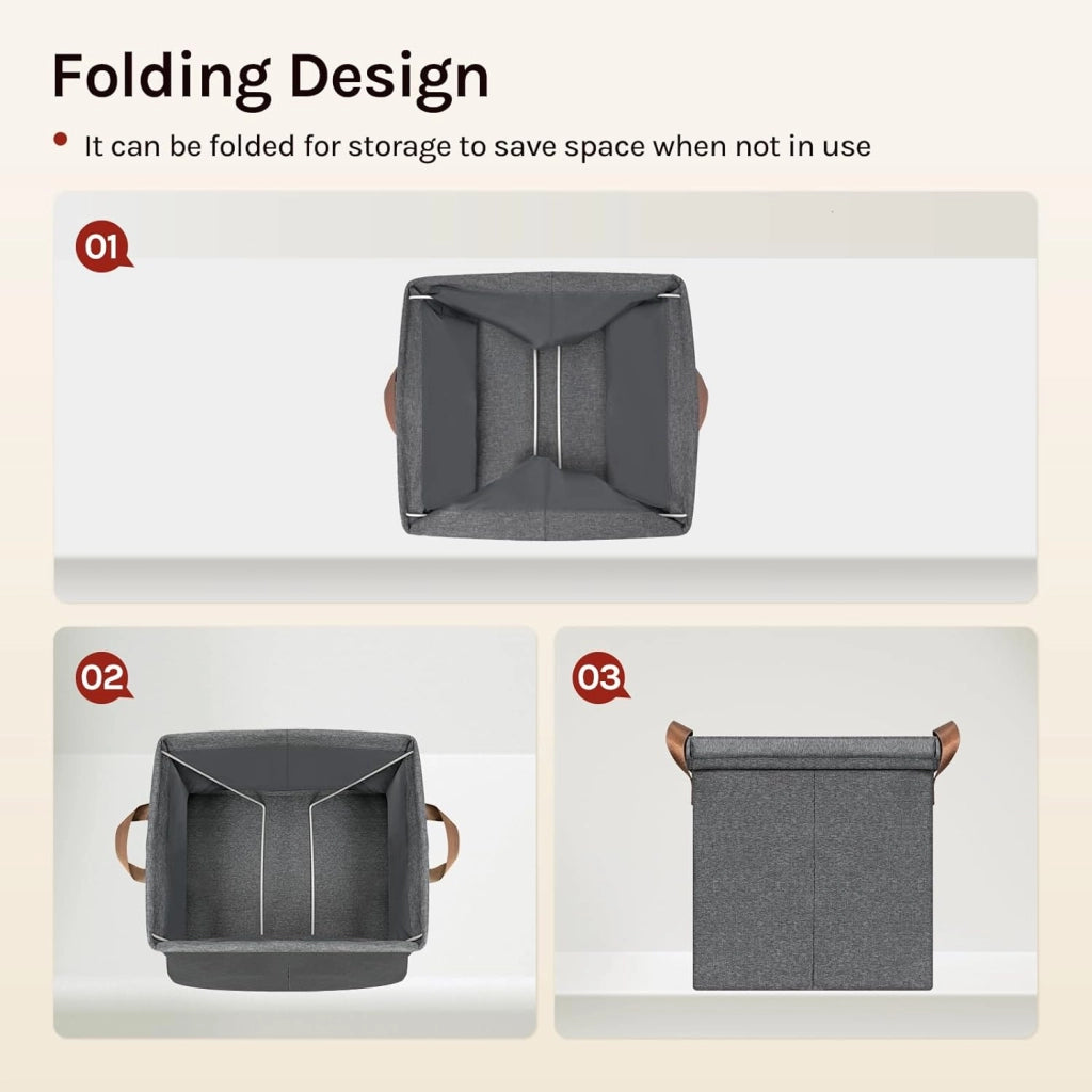 Scatole Contenitori Pieghevoli Set di 10, Cubi in Tessuto con Manico, Coperchio e Struttura in Metallo, Organizer per Armadio e Scaffale, Grigio, 33x33x31,5cm