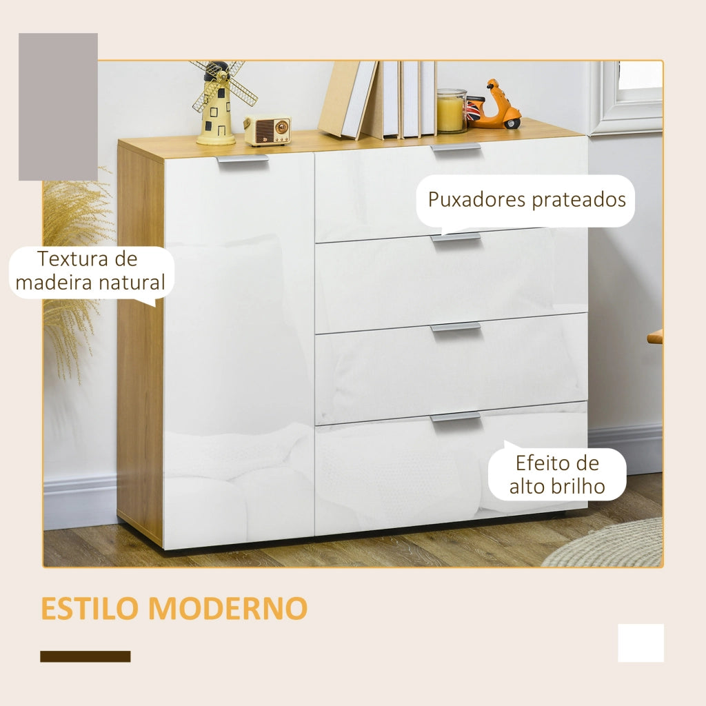 Cassettiera con 4 cassetti e ante ¨C zephmum ¨C bianco e naturale 105x35x92 cm