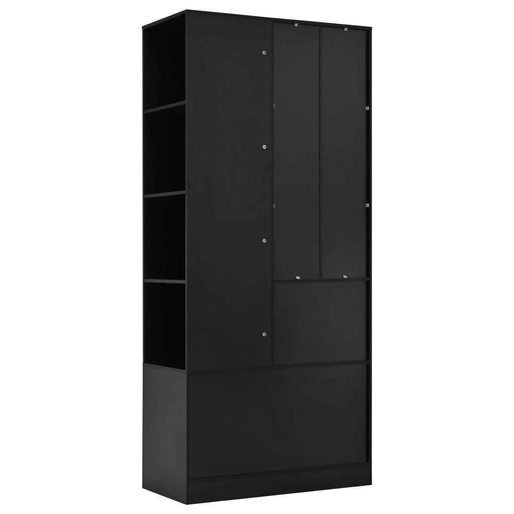 Armadio Guardaroba Bianco e Nero 80×40×180 cm con Specchio; 1 Anta; 2 Cassetti e 4 Ripiani