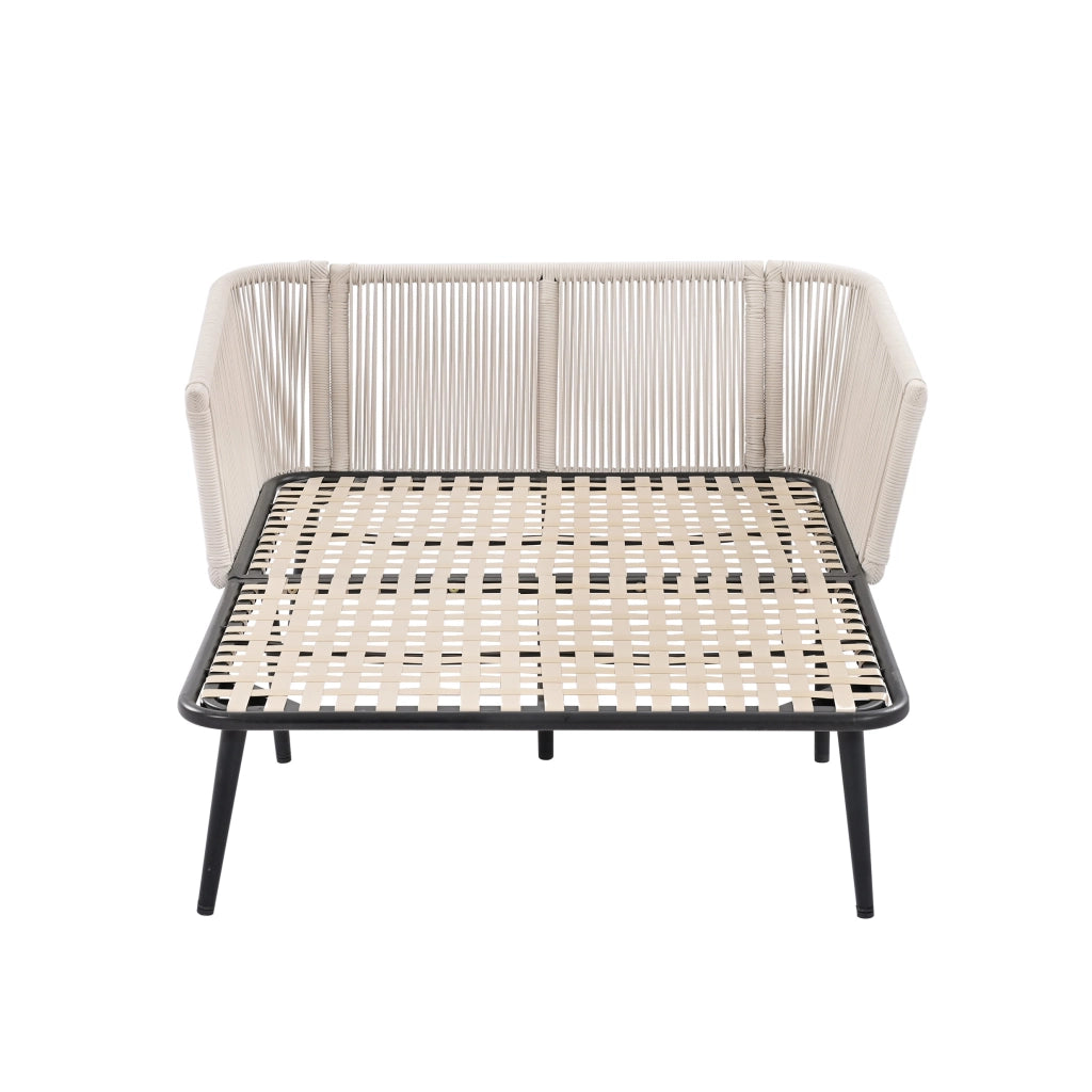 Lettino Prendisole Doppio con Cuscino 10 cm e 2 Cuscini; Schienale Intrecciato; Struttura in Acciaio; in Poliestere Beige