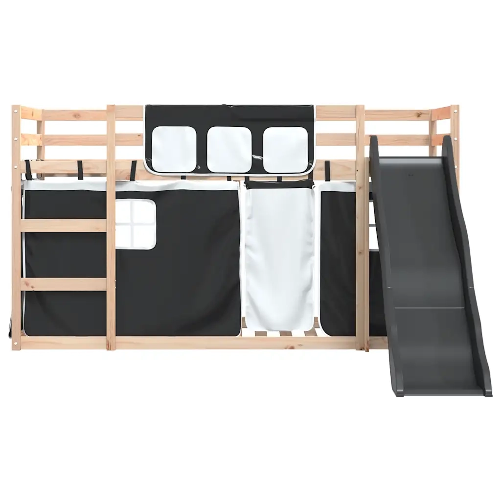 vidaXL Letto a Castello con Scivolo e Tende Bianco e Nero 80x200 cm