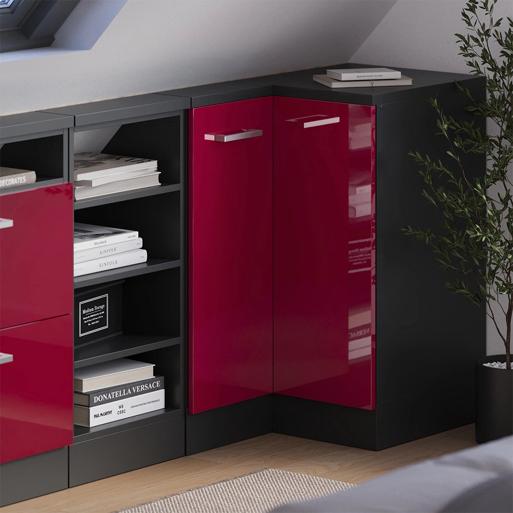 Mobile sottotetto Mobile angolare Rion Rosso lucido/Antracite 75.6 x 83.8 cm con 1 porta Vicco