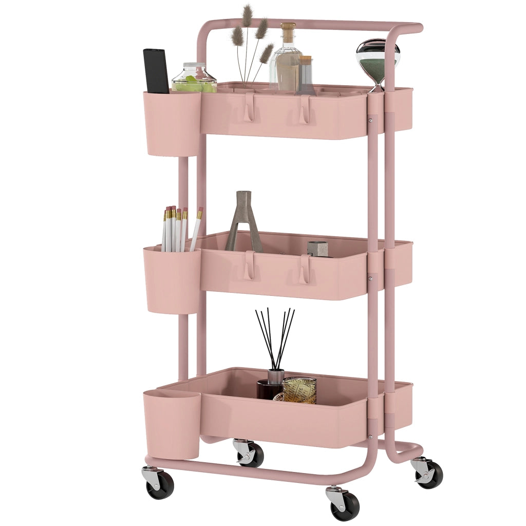 Carrello Multiuso con Cassetti e Ganchi ¨C zephmum ¨C Rosa 42x38x86,5 cm