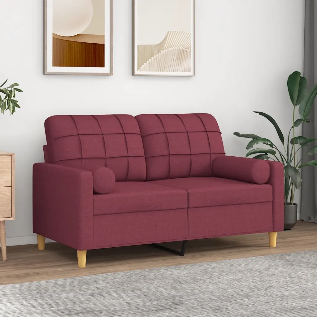 Divano a 2 Posti con Cuscini-Sofa 2 Posti con Cuscini Rosso Vino 120 cm in Tessuto 907160