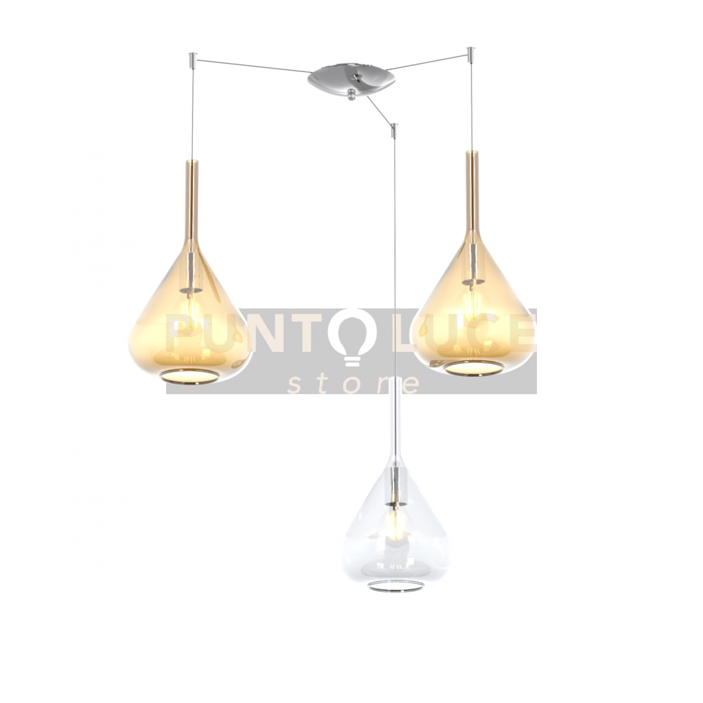 SOSPENSIONE CROMO 3 LUCI SPOSTABILE VETRI TR + 2X AM 1177CR-S3 S-TA